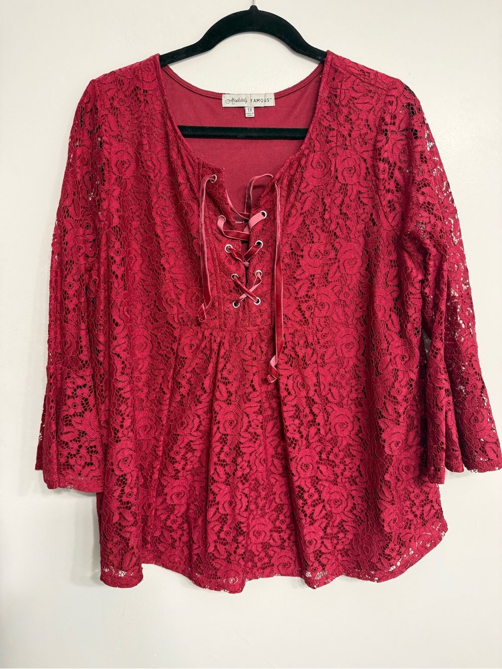 Absolutely Famous Lace-Up Red Lace Tunic